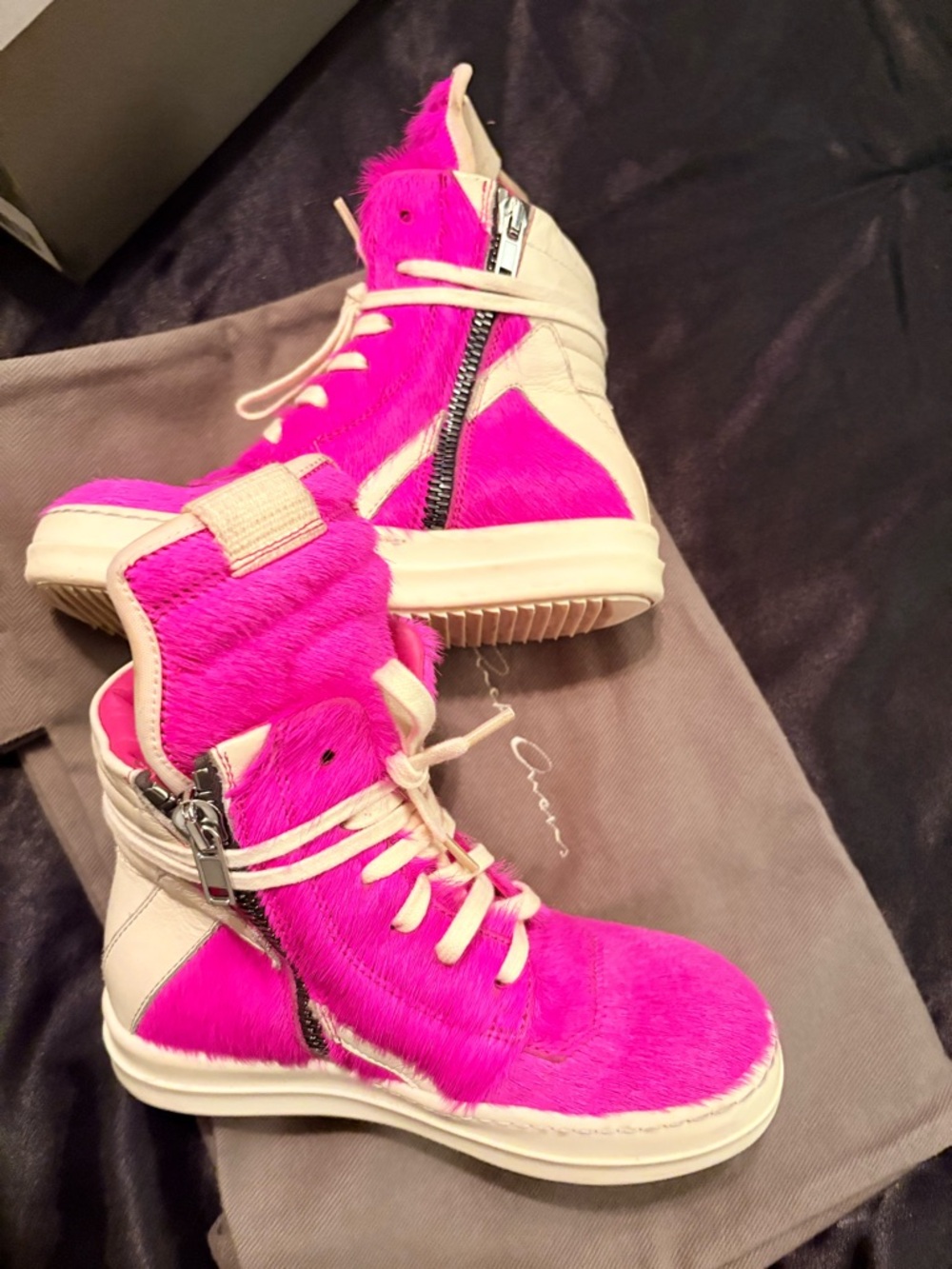 💖 Rick Owens Kids Hot Pink Pony Hair High-Top Boots 💖